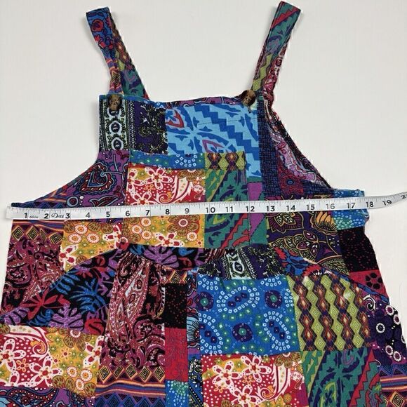 Camsa Bright Boho Oversized Patchwork Color Block Hippy Cropped Overalls, Sz. M - Picture 9 of 12